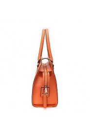 Real Genuine Cowhide Leather Purse Satchel Shoulder Bag Shopper Handbag Briefcase Lock Women New Orange