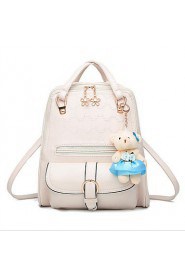 Women PU Bucket Backpack / School Bag White / Beige / Pink / Blue / Red / Black