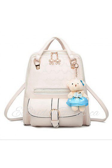 Women PU Bucket Backpack / School Bag White / Beige / Pink / Blue / Red / Black