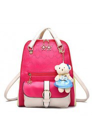 Women PU Bucket Backpack / School Bag White / Beige / Pink / Blue / Red / Black