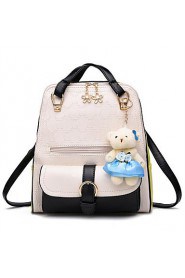 Women PU Bucket Backpack / School Bag White / Beige / Pink / Blue / Red / Black