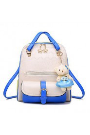 Women PU Bucket Backpack / School Bag White / Beige / Pink / Blue / Red / Black