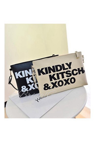 Women PU Baguette Clutch Beige / Black