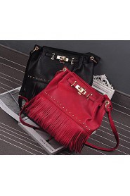 Women PU Barrel Shoulder Bag Red / Black