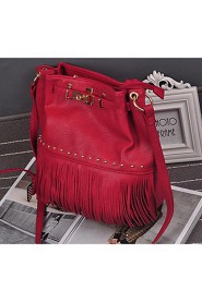 Women PU Barrel Shoulder Bag Red / Black