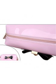 Women PU Casual Cosmetic Bag Pink 22cm*12cm*10cm