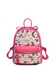 Women PU Bucket Backpack / School Bag / Travel Bag Red / Black