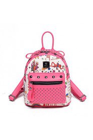 Women PU Bucket Backpack / School Bag / Travel Bag Red / Black