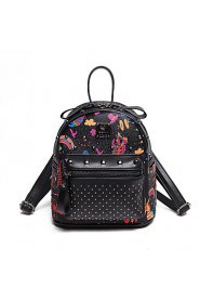 Women PU Bucket Backpack / School Bag / Travel Bag Red / Black