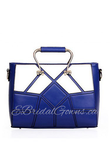 Women PU Shopper Tote Blue / Black