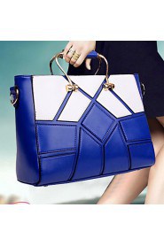 Women PU Shopper Tote Blue / Black