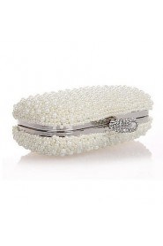 Women Metal Flap Clutch / Evening Bag White / Beige