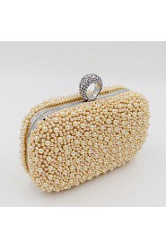 Women Metal Flap Clutch / Evening Bag White / Beige