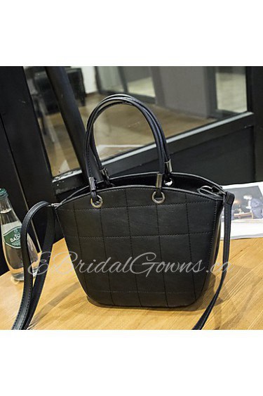 Women PU Barrel Shoulder Bag Gray / Black