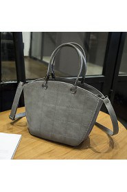 Women PU Barrel Shoulder Bag Gray / Black