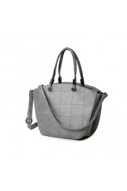 Women PU Barrel Shoulder Bag Gray / Black