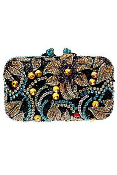 Women's Flower Design Rhinestone Evening Party Clutch