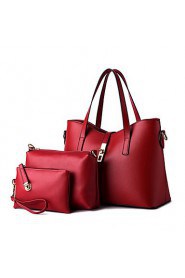 Women PU Baguette Shoulder Bag / Tote Red / Black