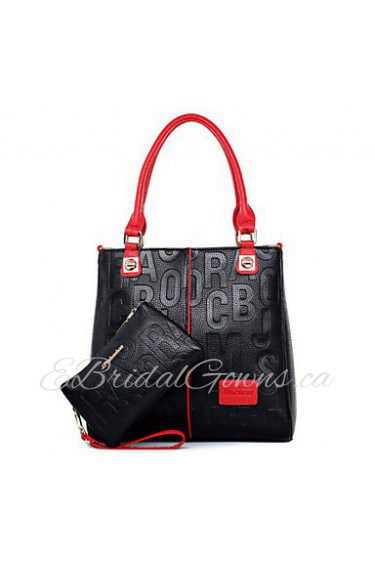 Women PU Shopper Tote Black