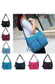 Women Waterproof Nylon Shoulder Bag Zip Closure Double Pocket Large Capacity Backpack