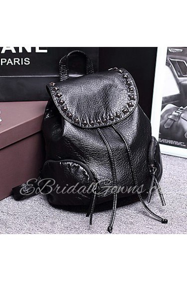 Women PU Bucket Backpack Black