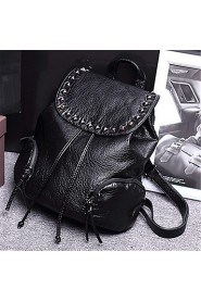 Women PU Bucket Backpack Black