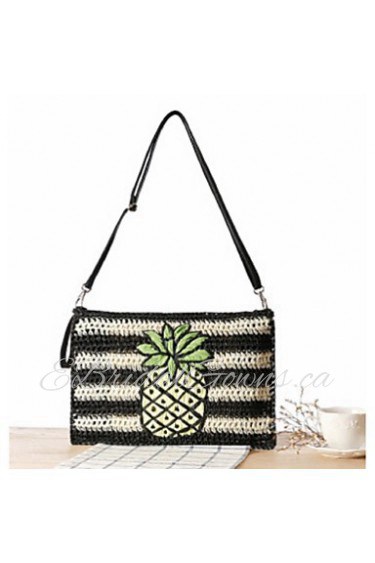 Women Straw Sling Bag Shoulder Bag Black