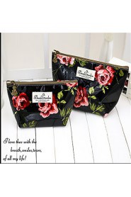 Women PU Casual Cosmetic Bag Black 18.5cm*10cm*7.5cm