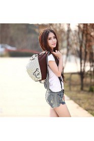 Women's Contrast Polka Dot Button Decoration Canvas Backpack