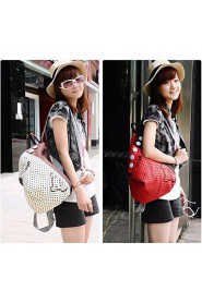 Women's Contrast Polka Dot Button Decoration Canvas Backpack