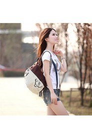 Women's Contrast Polka Dot Button Decoration Canvas Backpack