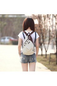 Women's Contrast Polka Dot Button Decoration Canvas Backpack