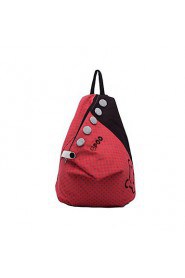 Women's Contrast Polka Dot Button Decoration Canvas Backpack