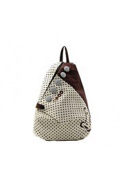 Women's Contrast Polka Dot Button Decoration Canvas Backpack