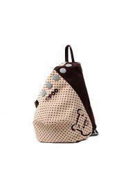 Women's Contrast Polka Dot Button Decoration Canvas Backpack