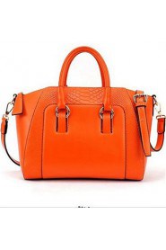 Women PU Shopper Tote White / Orange / Black