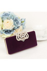 Women Suede / Metal Minaudiere Clutch / Evening Bag Purple / Blue / Red / Black