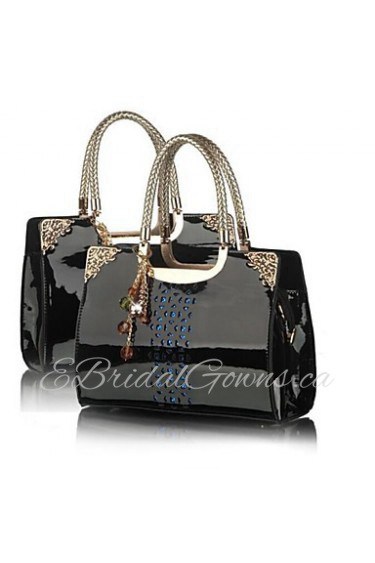 Women's Hollow Metal Chain Patent Leather Totes