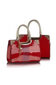 Women's Hollow Metal Chain Patent Leather Totes