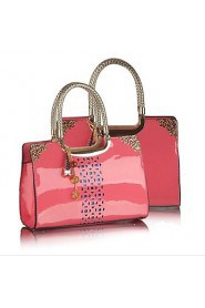 Women's Hollow Metal Chain Patent Leather Totes