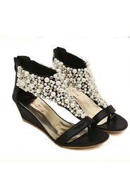 Women's Shoes Leatherette Wedge Heel Wedges/Platform/Open Toe Sandals Casual Black/Gold