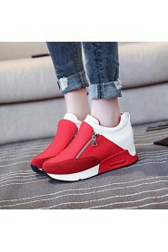 Women's Shoes Fabric Wedge Heel Comfort Round Toe Zipper Fashion Sneakers Outdoor/Casual Black/Red