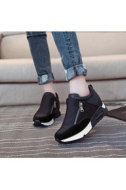 Women's Shoes Fabric Wedge Heel Comfort Round Toe Zipper Fashion Sneakers Outdoor/Casual Black/Red