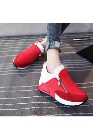 Women's Shoes Fabric Wedge Heel Comfort Round Toe Zipper Fashion Sneakers Outdoor/Casual Black/Red