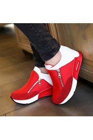 Women's Shoes Fabric Wedge Heel Comfort Round Toe Zipper Fashion Sneakers Outdoor/Casual Black/Red