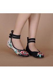 Women's Shoes Canvas Flat Heel Round Toe Flats Casual Black/Green/Red