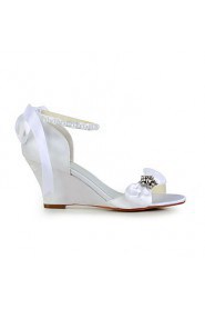 Graceful Satin Wedge Heel Sandals with Bowknot and Imitation Pearl Wedding Shoes(More Colors)