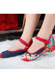 Women's Shoes Old Peking Mary Jane Flat Heel Demin Flats with Embroidery Soft Sole Casual Shoes