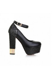 Women's Shoes Leatherette Chunky Heel Heels / Platform Heels Wedding / Party & Evening / Dress Black / White