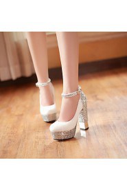 Women's Shoes Leatherette Chunky Heel Heels / Platform Heels Wedding / Party & Evening / Dress Black / White